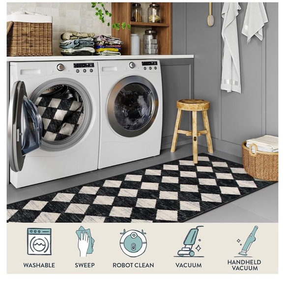 🆕 MC Style Rug Black & Ivory Check Checker Plaid 2’ x 8’ WASHABLE Long Runner - Picture 4 of 10